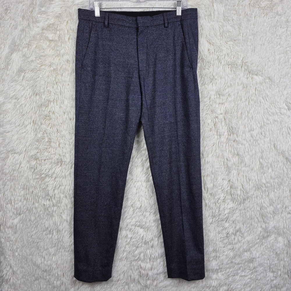 COS Mens 32R Slim Fit Wool Blend Trousers Navy Blue Heathered Dress Pants